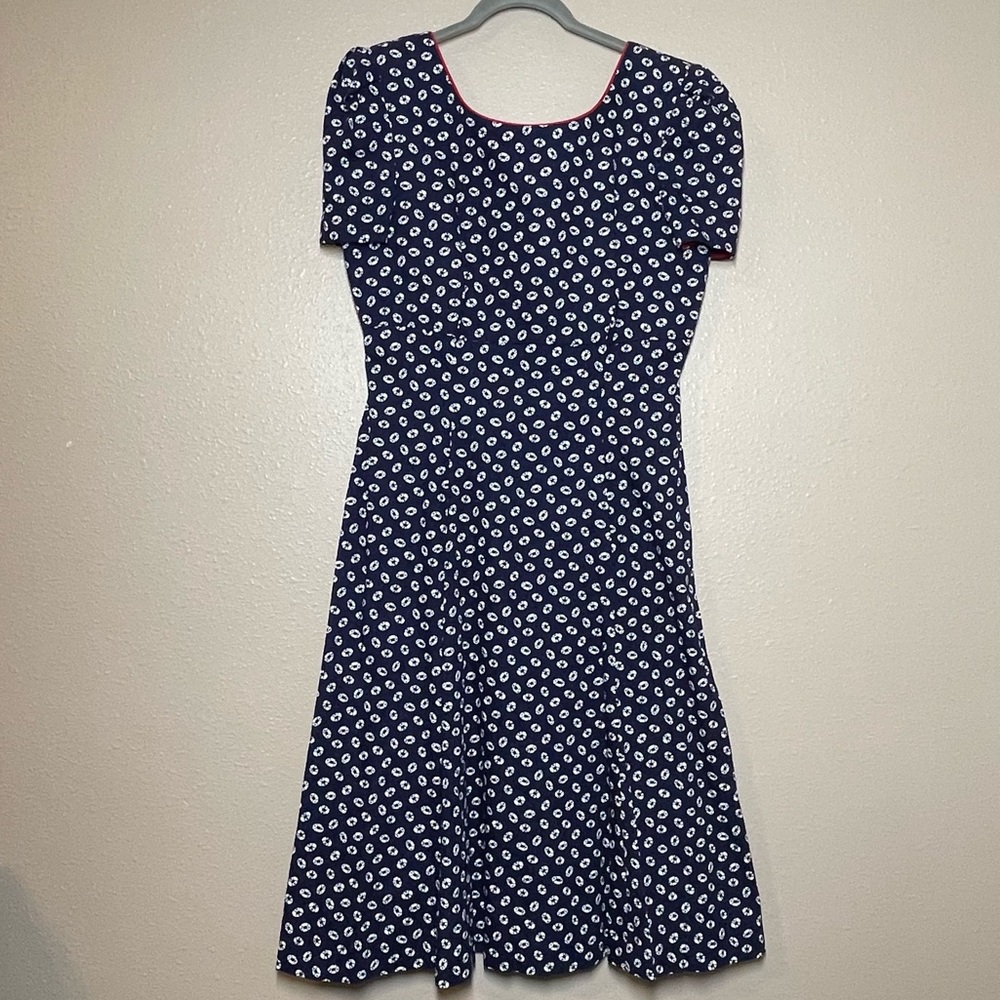 Vintage 1980s LESLIE LUCKS White Blue Red Nautical Sailor Ring Buoy Dress 10